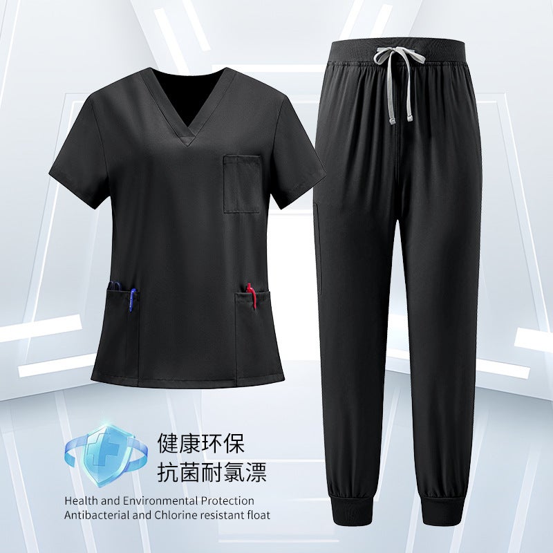 Short-Sleeve Scrub Tops Beauty Salon Workwear Hospital Set Nurse Uniform Quick-Dry Work Uniform Clothing Long Pants - Image 1